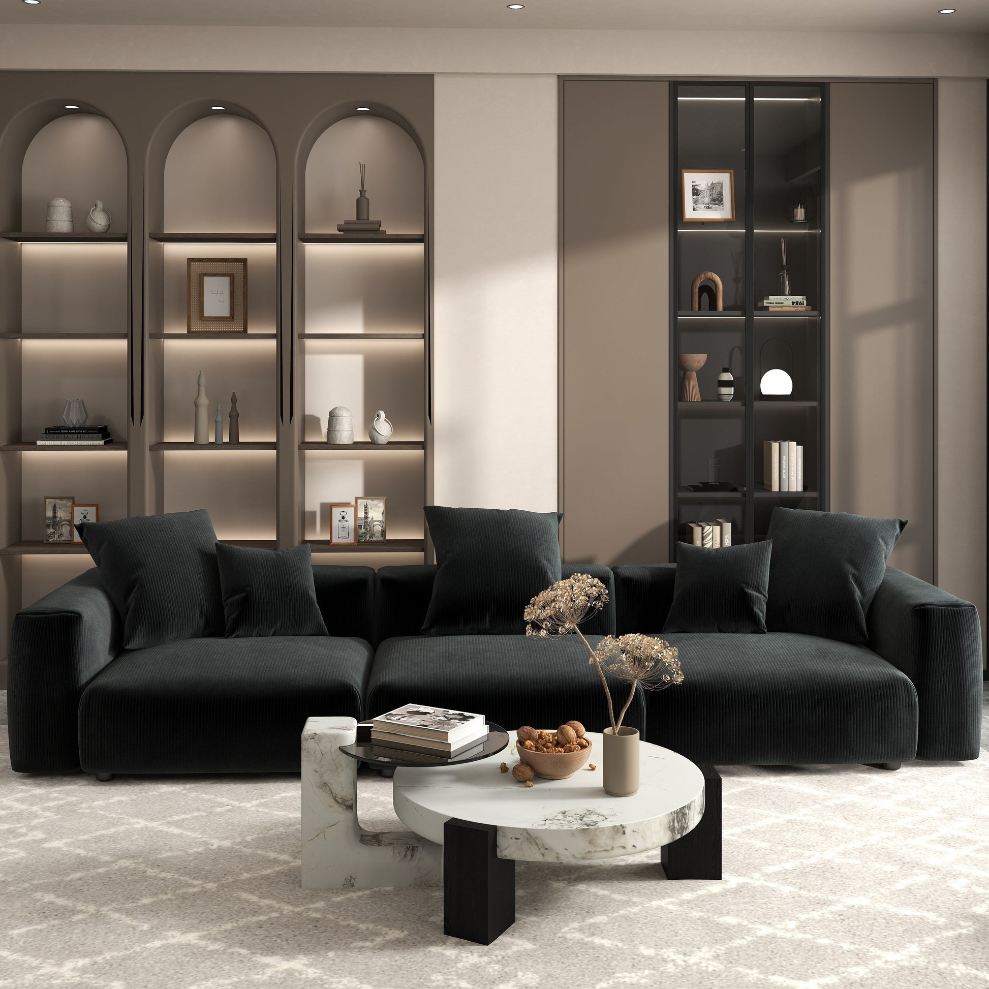 Canapé d'angle contemporain en cordouroy 142, modèle Classic Deep Couch
