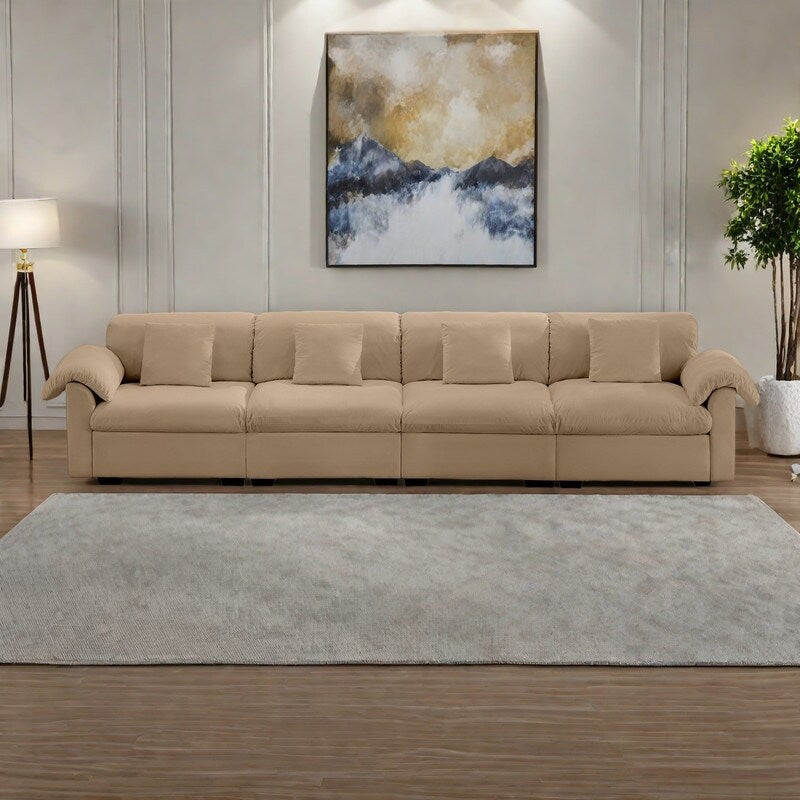 154.7 Canapé surdimensionné en velours 4 places avec coussins moelleux et assises avec rangement intégrées