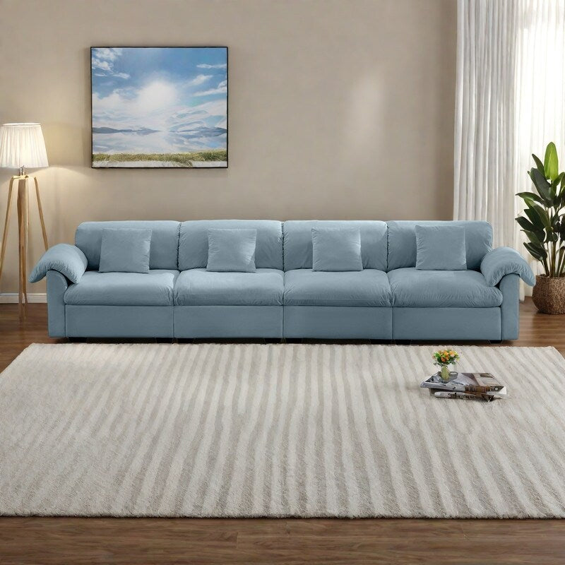 154.7 Canapé surdimensionné en velours 4 places avec coussins moelleux et assises avec rangement intégrées