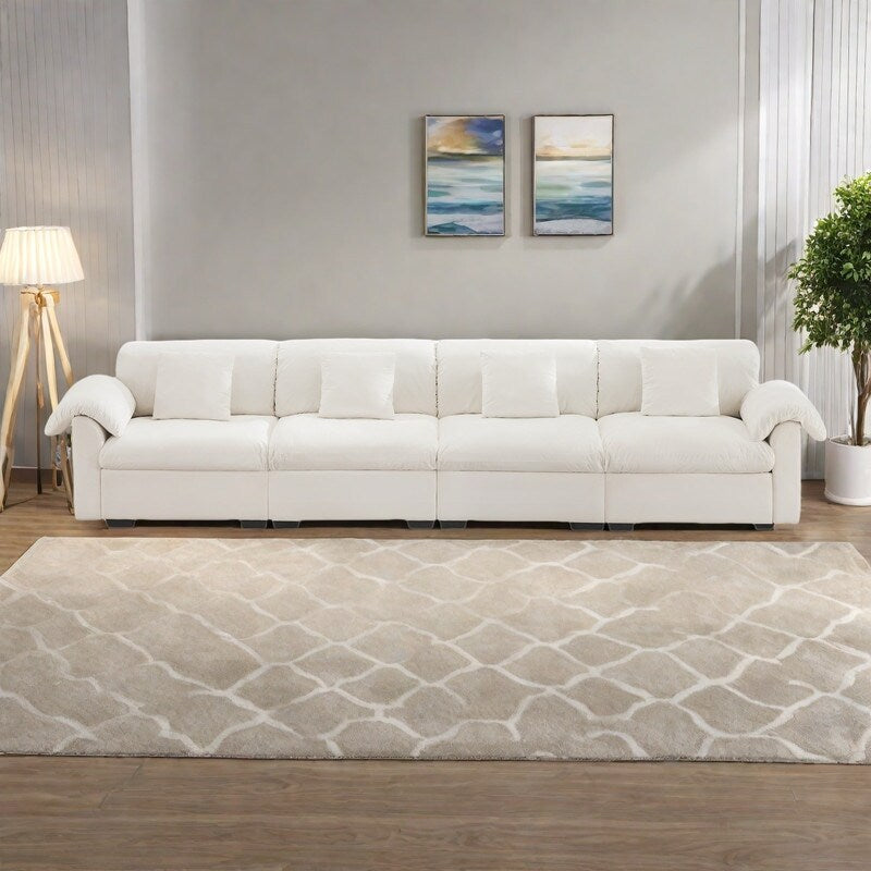 154.7 Canapé surdimensionné en velours 4 places avec coussins moelleux et assises avec rangement intégrées