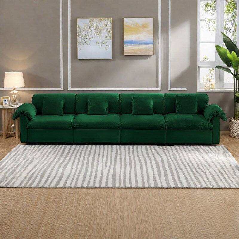 154.7 Canapé surdimensionné en velours 4 places avec coussins moelleux et assises avec rangement intégrées