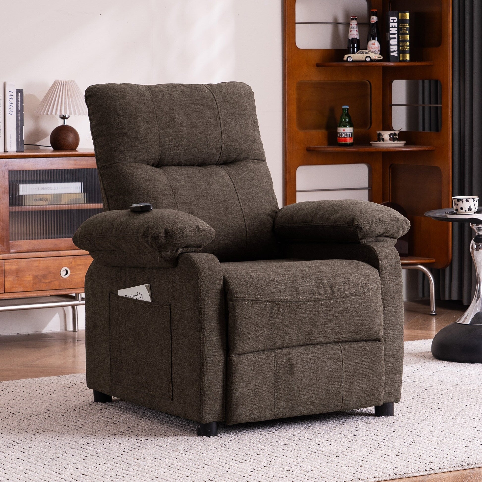 Fauteuil inclinable à 160° pour personnes âgées - Fauteuil inclinable électrique avec massage chauffant à 8 points, tissu chenille doux