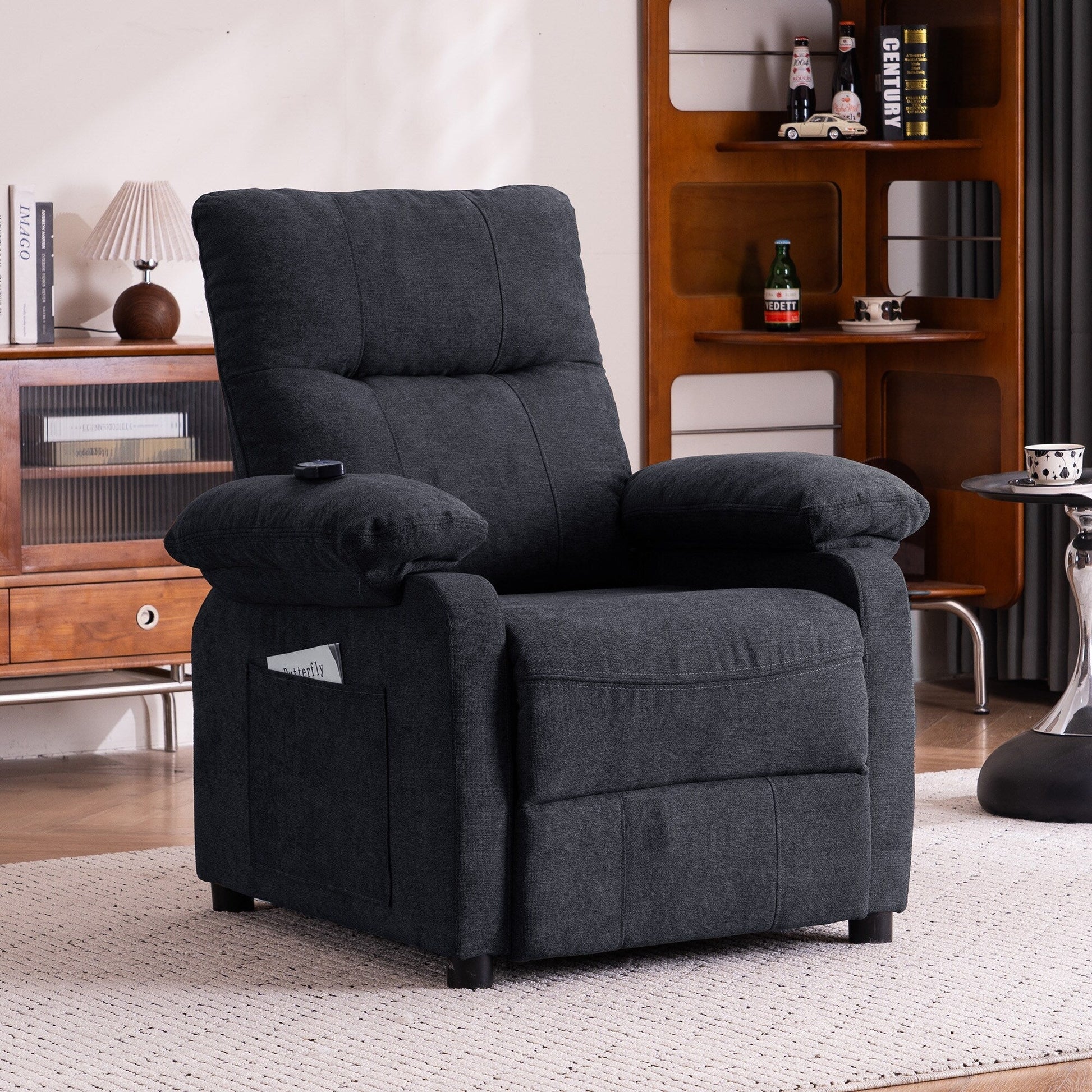 Fauteuil inclinable à 160° pour personnes âgées - Fauteuil inclinable électrique avec massage chauffant à 8 points, tissu chenille doux