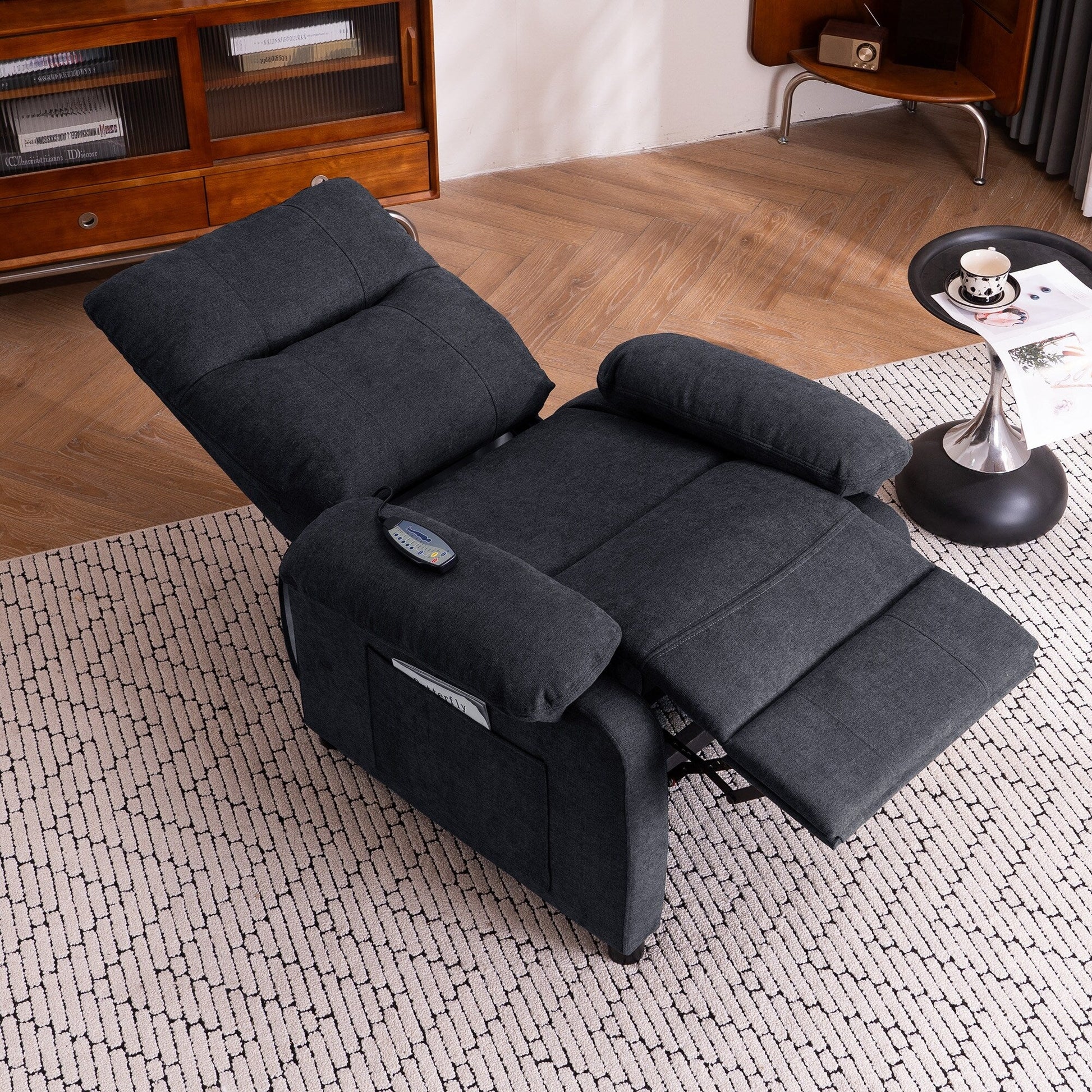 Fauteuil inclinable à 160° pour personnes âgées - Fauteuil inclinable électrique avec massage chauffant à 8 points, tissu chenille doux