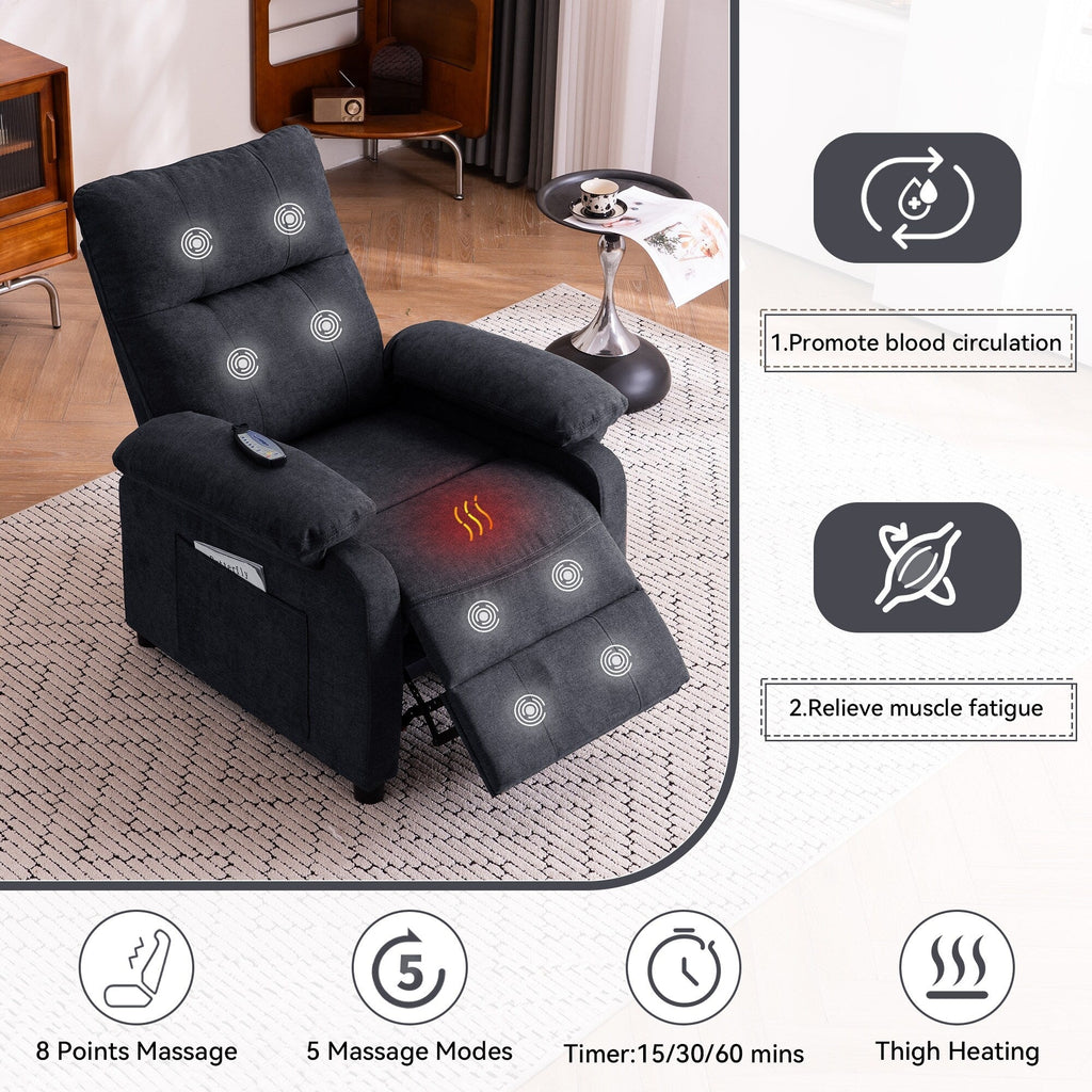 Fauteuil inclinable à 160° pour personnes âgées - Fauteuil inclinable électrique avec massage chauffant à 8 points, tissu chenille doux