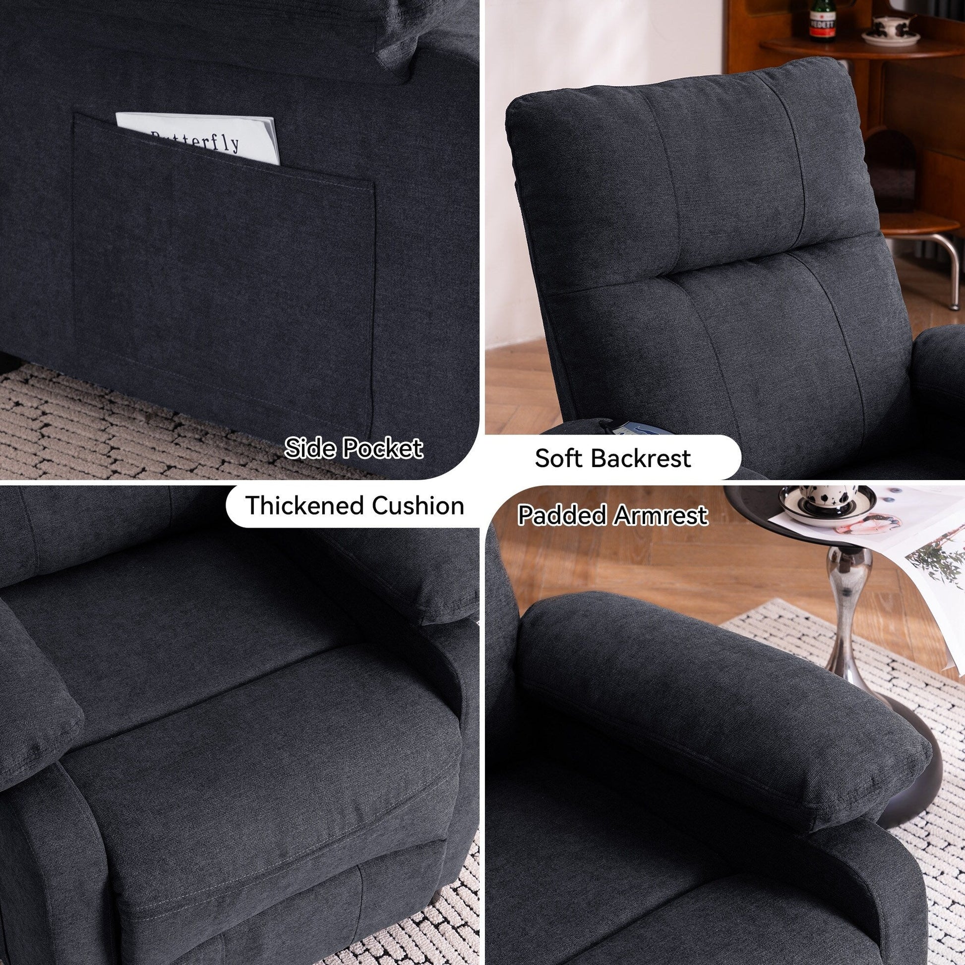 Fauteuil inclinable à 160° pour personnes âgées - Fauteuil inclinable électrique avec massage chauffant à 8 points, tissu chenille doux