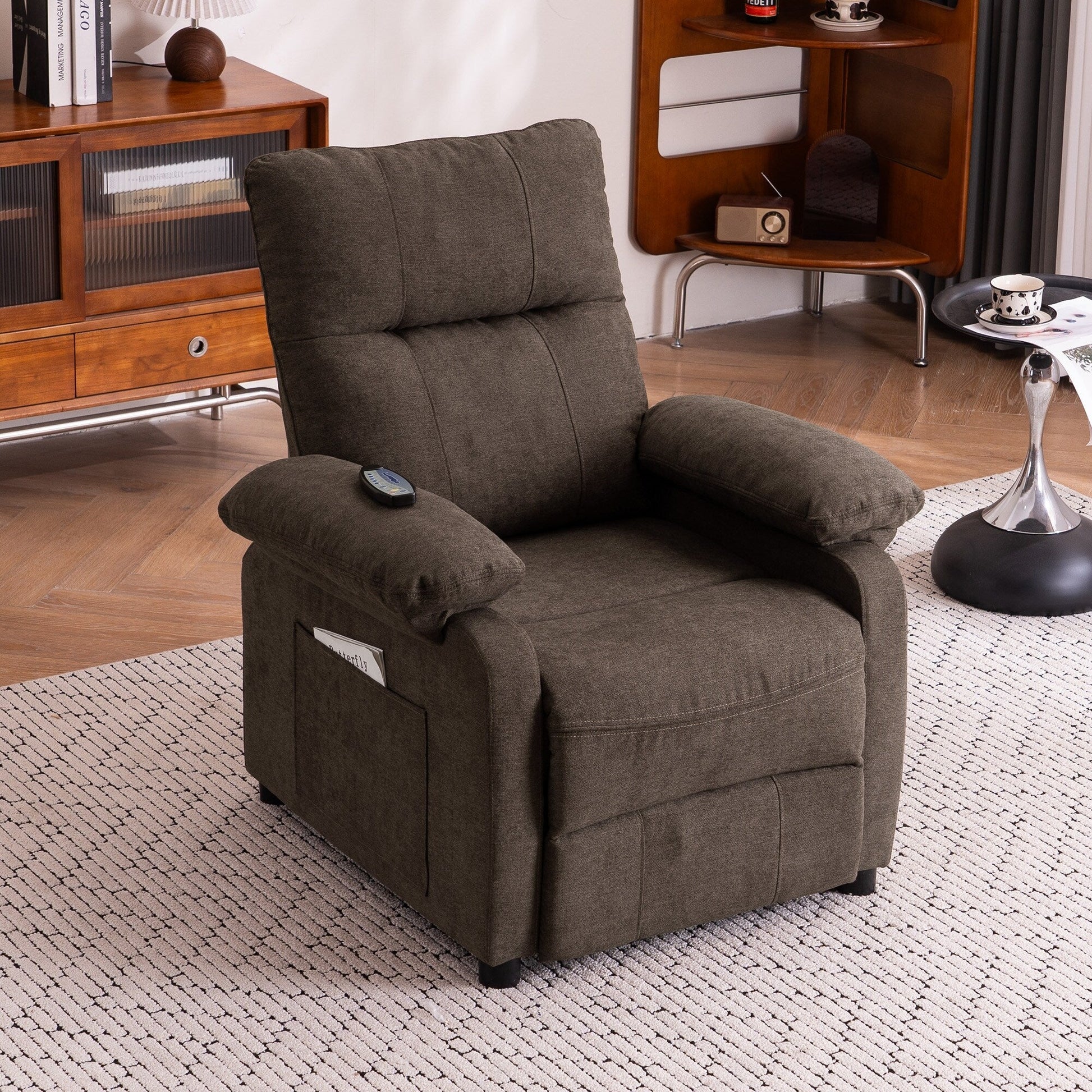 Fauteuil inclinable à 160° pour personnes âgées - Fauteuil inclinable électrique avec massage chauffant à 8 points, tissu chenille doux