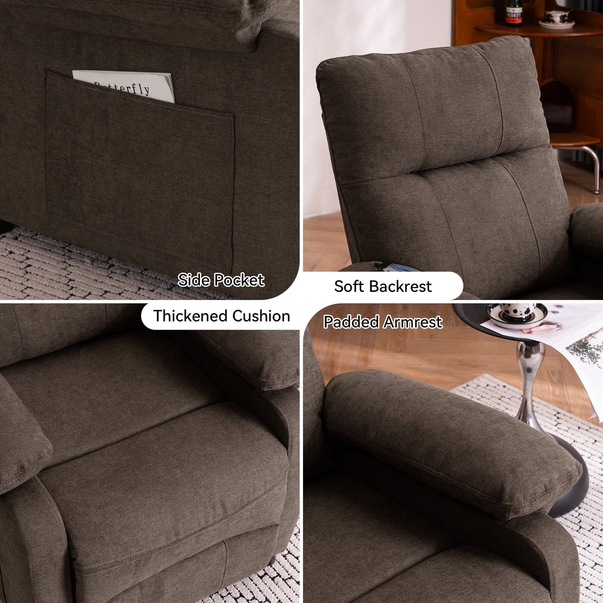 Fauteuil inclinable à 160° pour personnes âgées - Fauteuil inclinable électrique avec massage chauffant à 8 points, tissu chenille doux