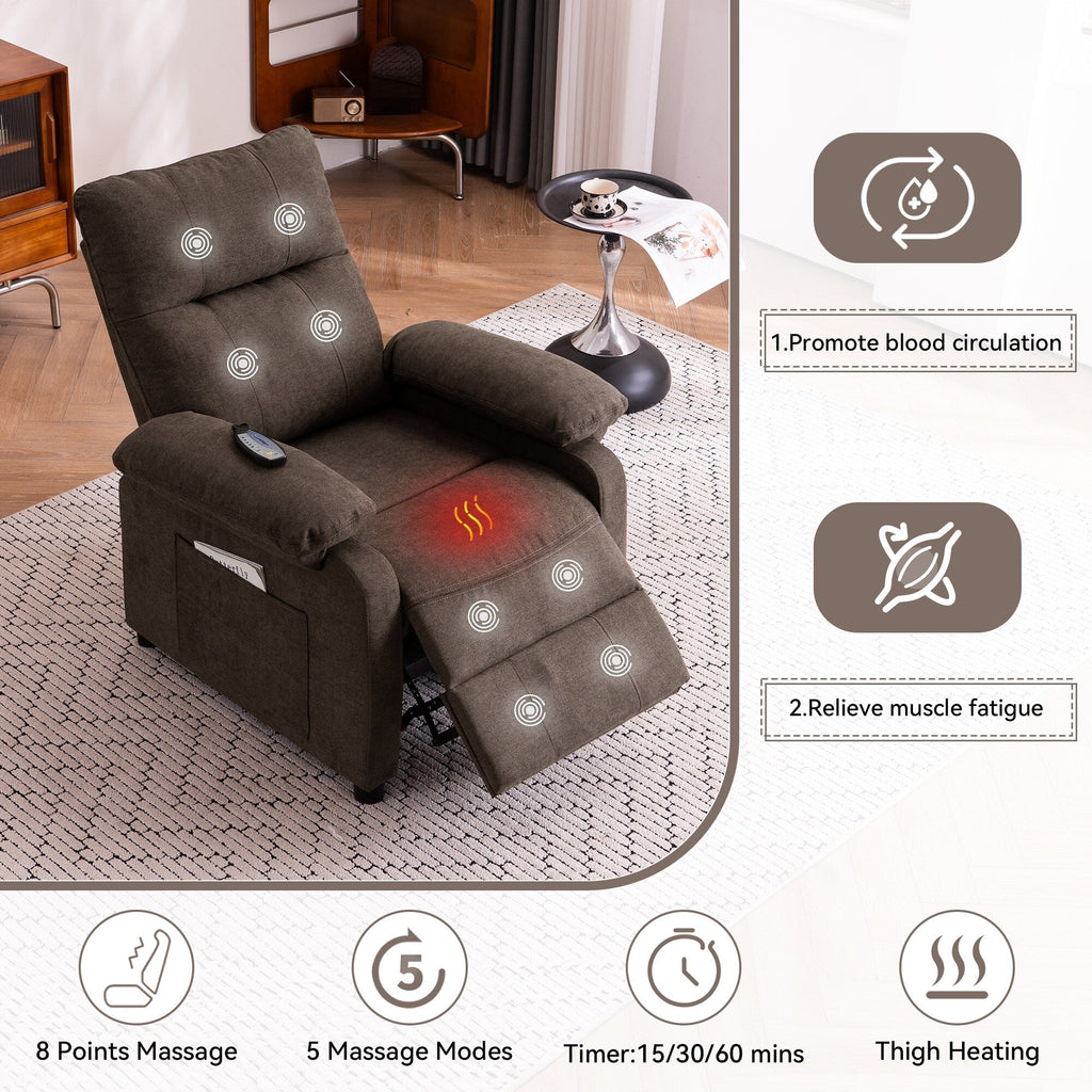 Fauteuil inclinable à 160° pour personnes âgées - Fauteuil inclinable électrique avec massage chauffant à 8 points, tissu chenille doux