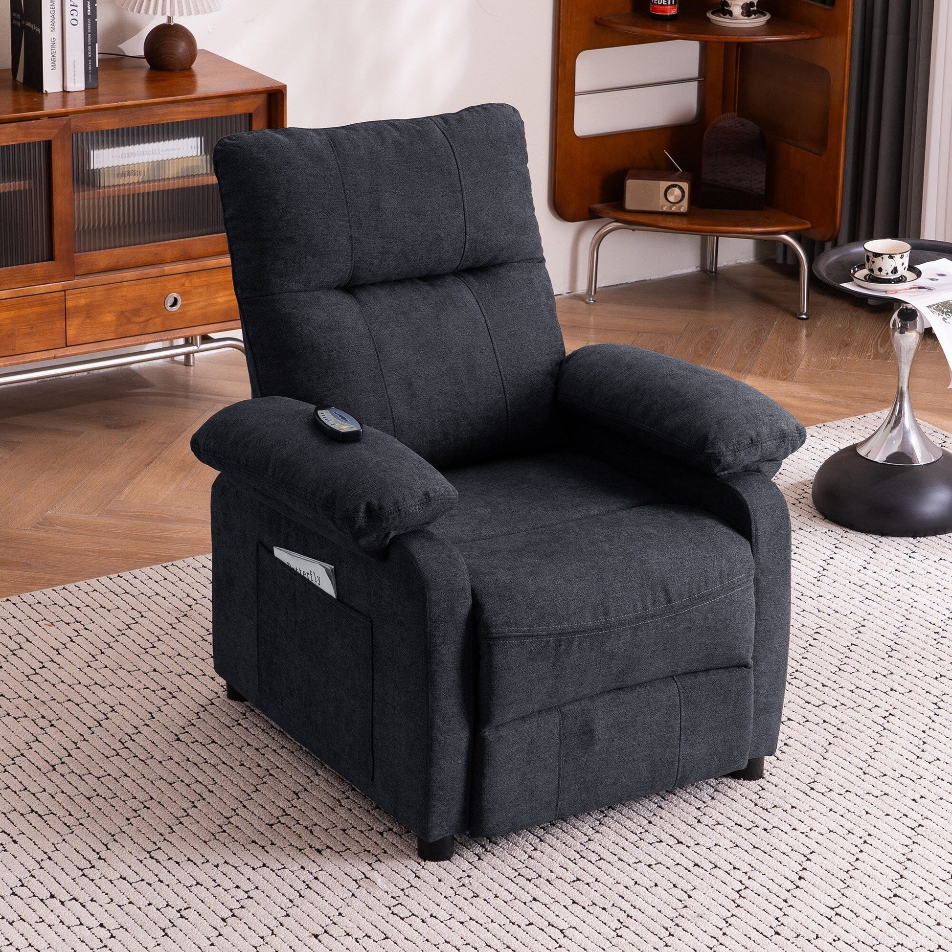 Fauteuil inclinable à 160° pour personnes âgées - Fauteuil inclinable électrique avec massage chauffant à 8 points, tissu chenille doux