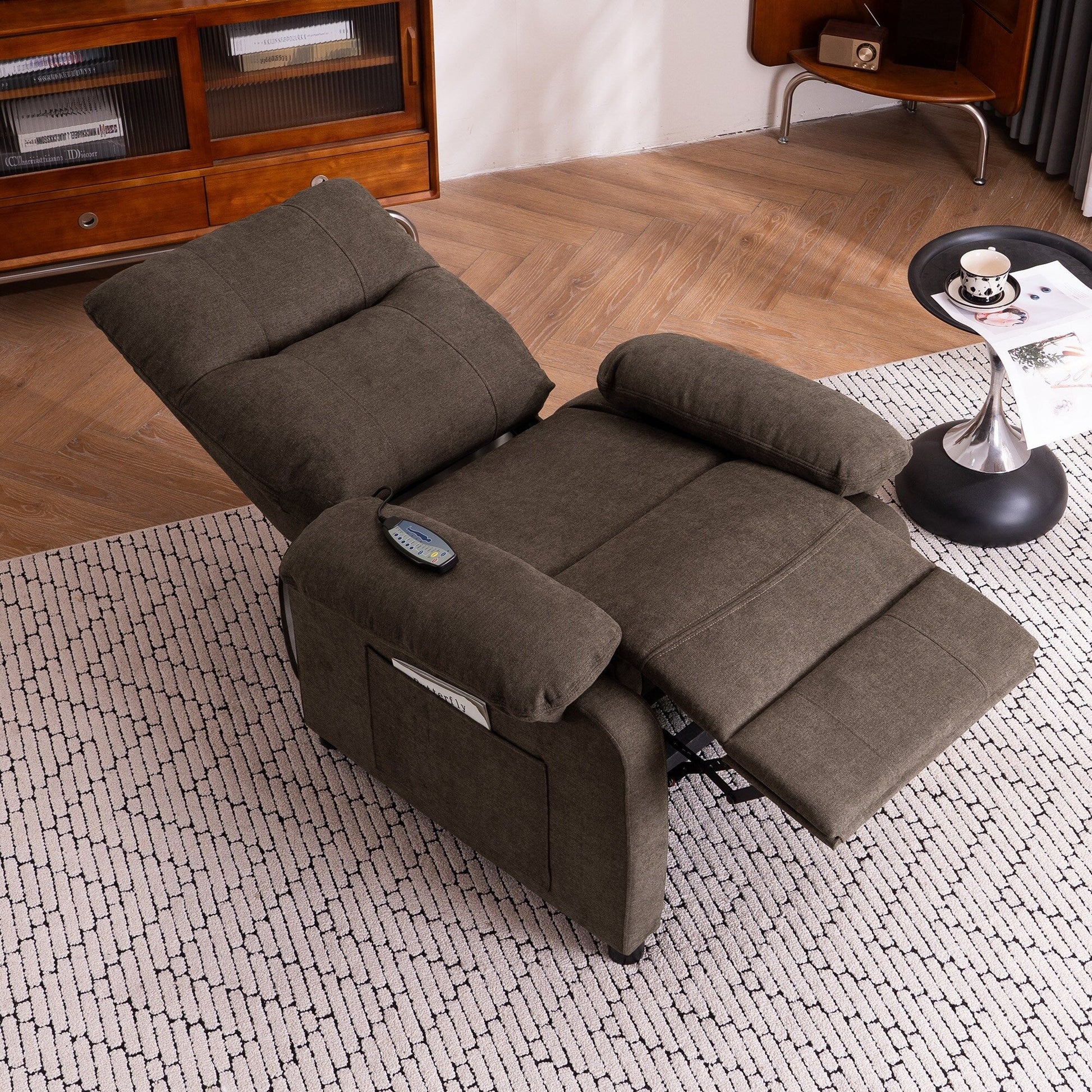 Fauteuil inclinable à 160° pour personnes âgées - Fauteuil inclinable électrique avec massage chauffant à 8 points, tissu chenille doux