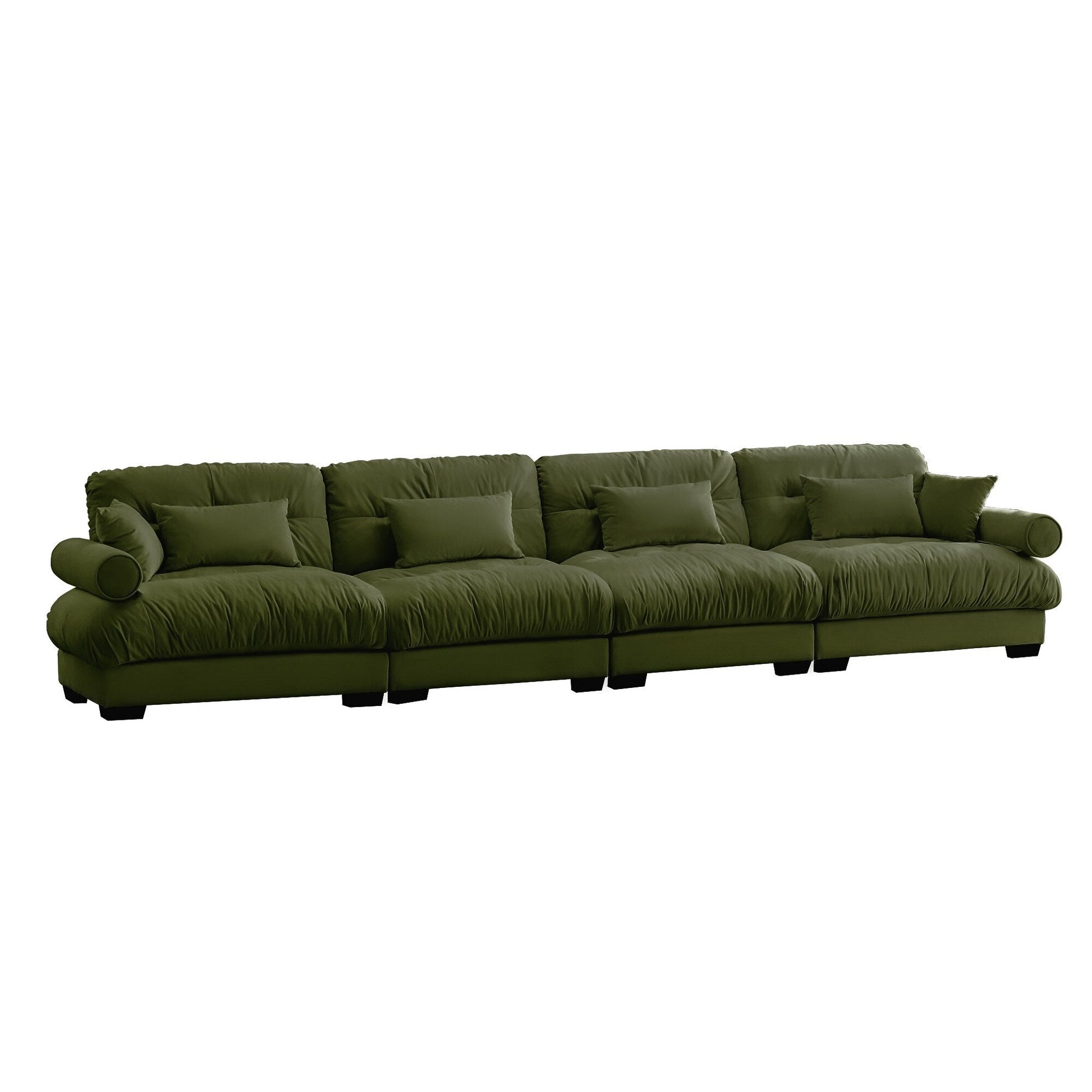 166Velvet 4-Seater Sofa with Bolster Armrests, High-Resilience Sponge Cushions