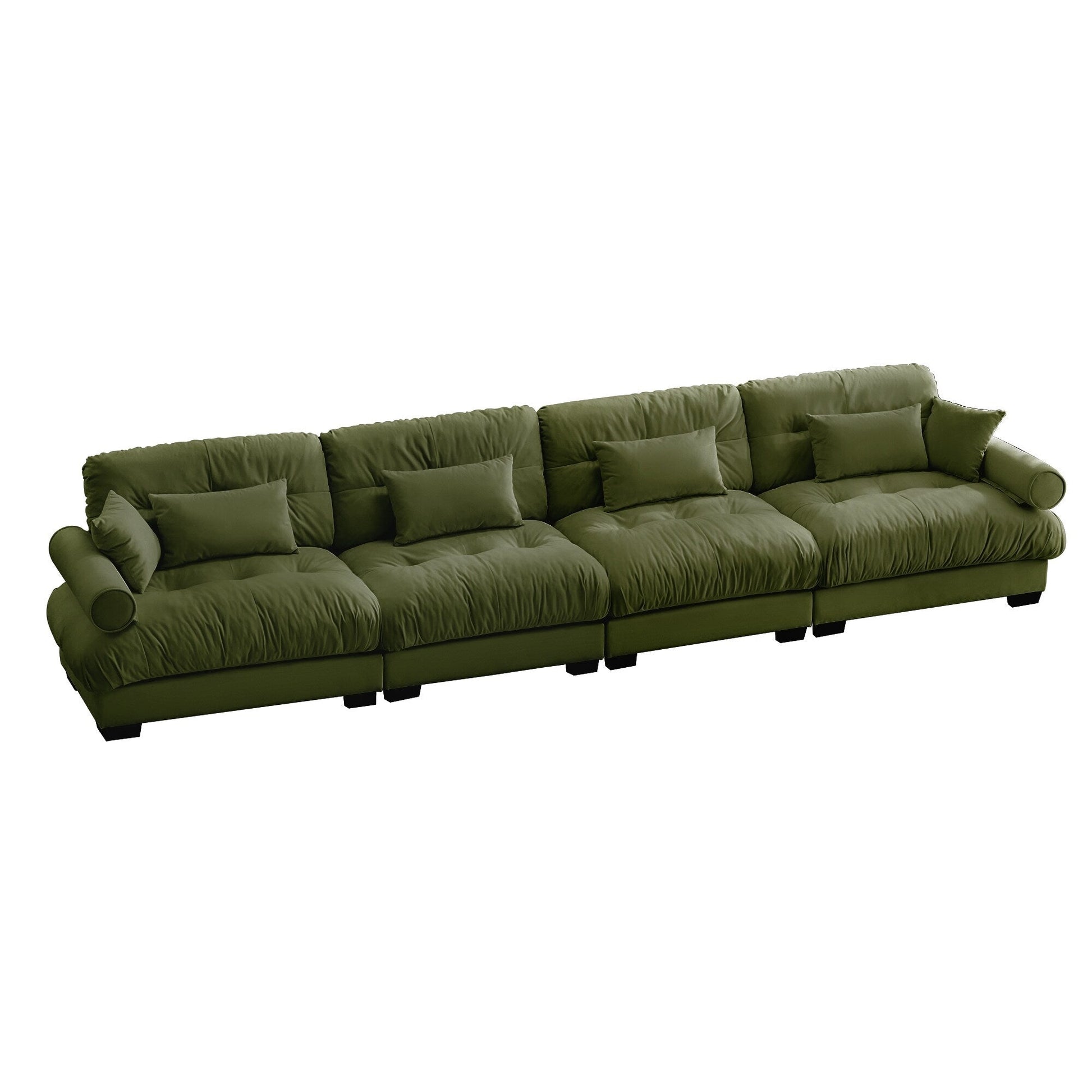 166Velvet 4-Seater Sofa with Bolster Armrests, High-Resilience Sponge Cushions