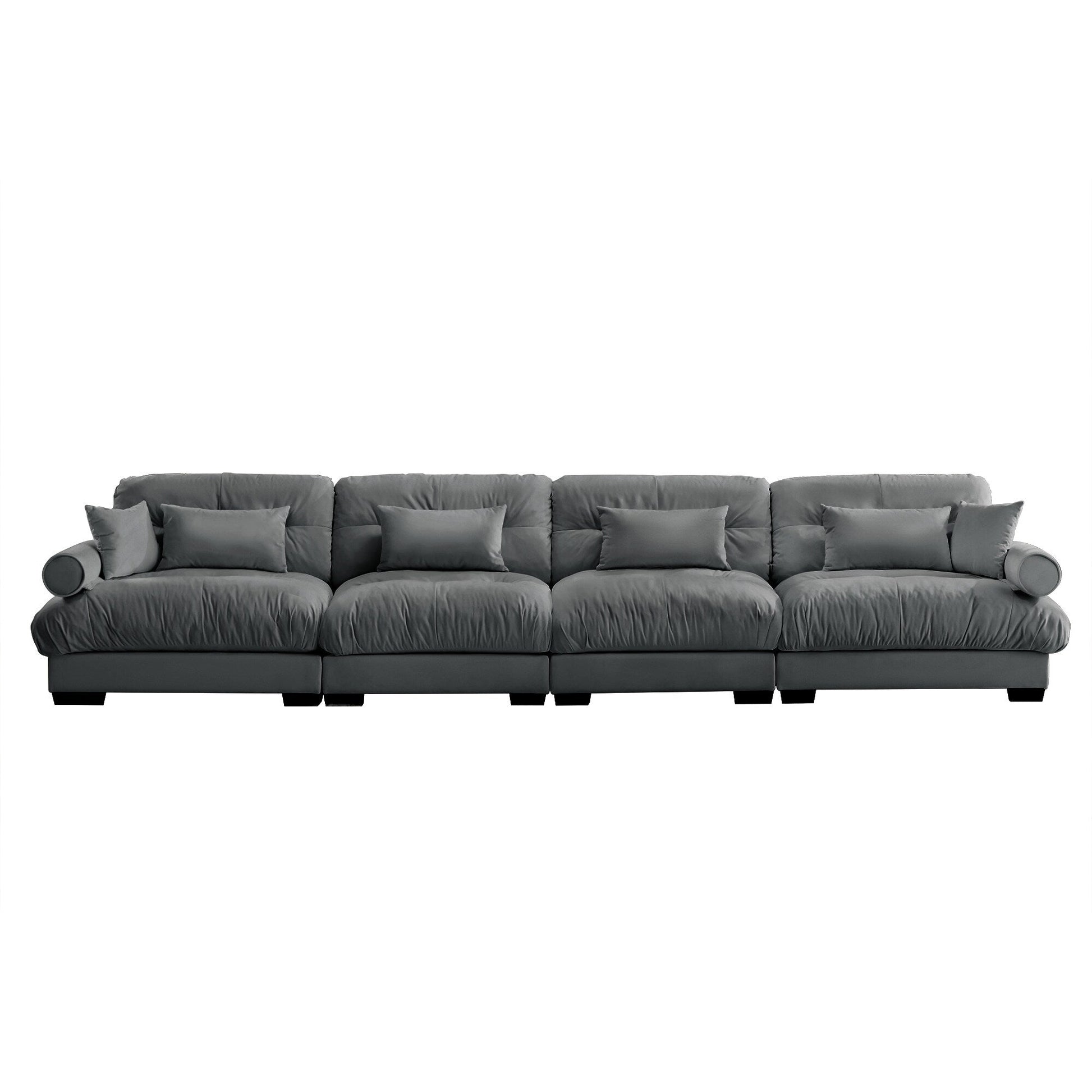 166Velvet 4-Seater Sofa with Bolster Armrests, High-Resilience Sponge Cushions