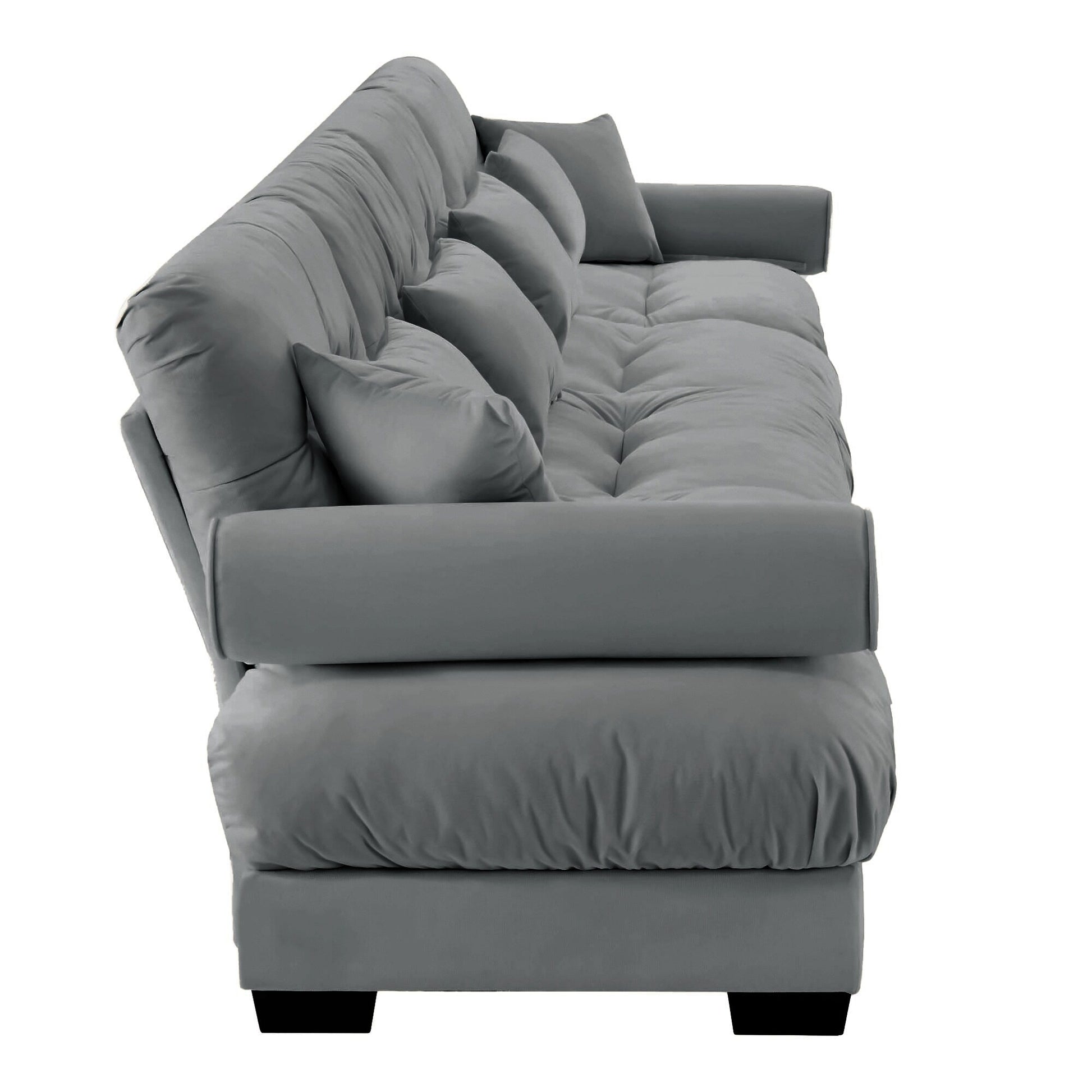 166Velvet 4-Seater Sofa with Bolster Armrests, High-Resilience Sponge Cushions