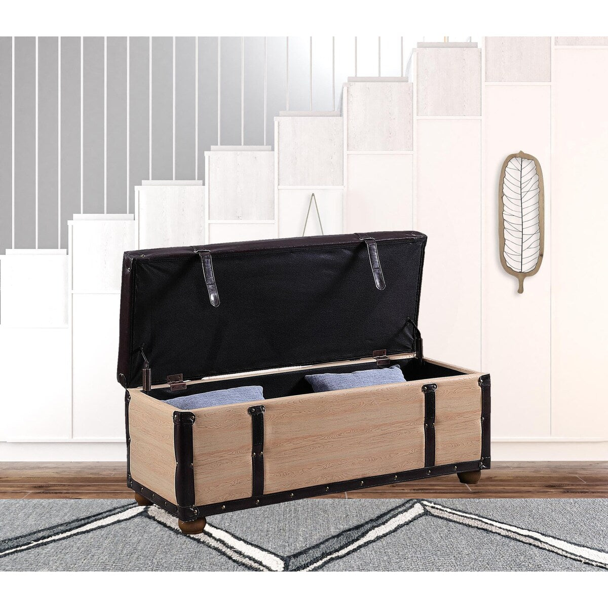 Banc en simili cuir noir et brun clair naturel avec couvercle relevable (17)