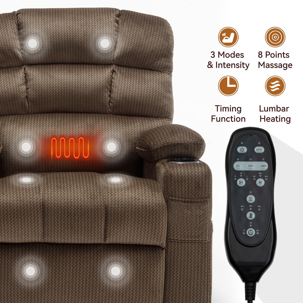 Fauteuil inclinable à levage électrique à 180° avec massage et chauffage, double porte-gobelets