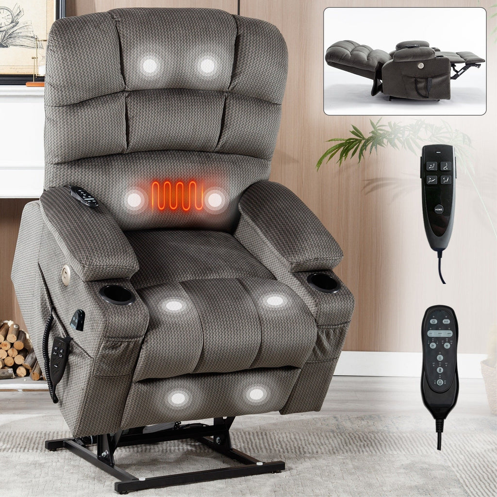 Fauteuil inclinable à levage électrique à 180° avec massage et chauffage, double porte-gobelets