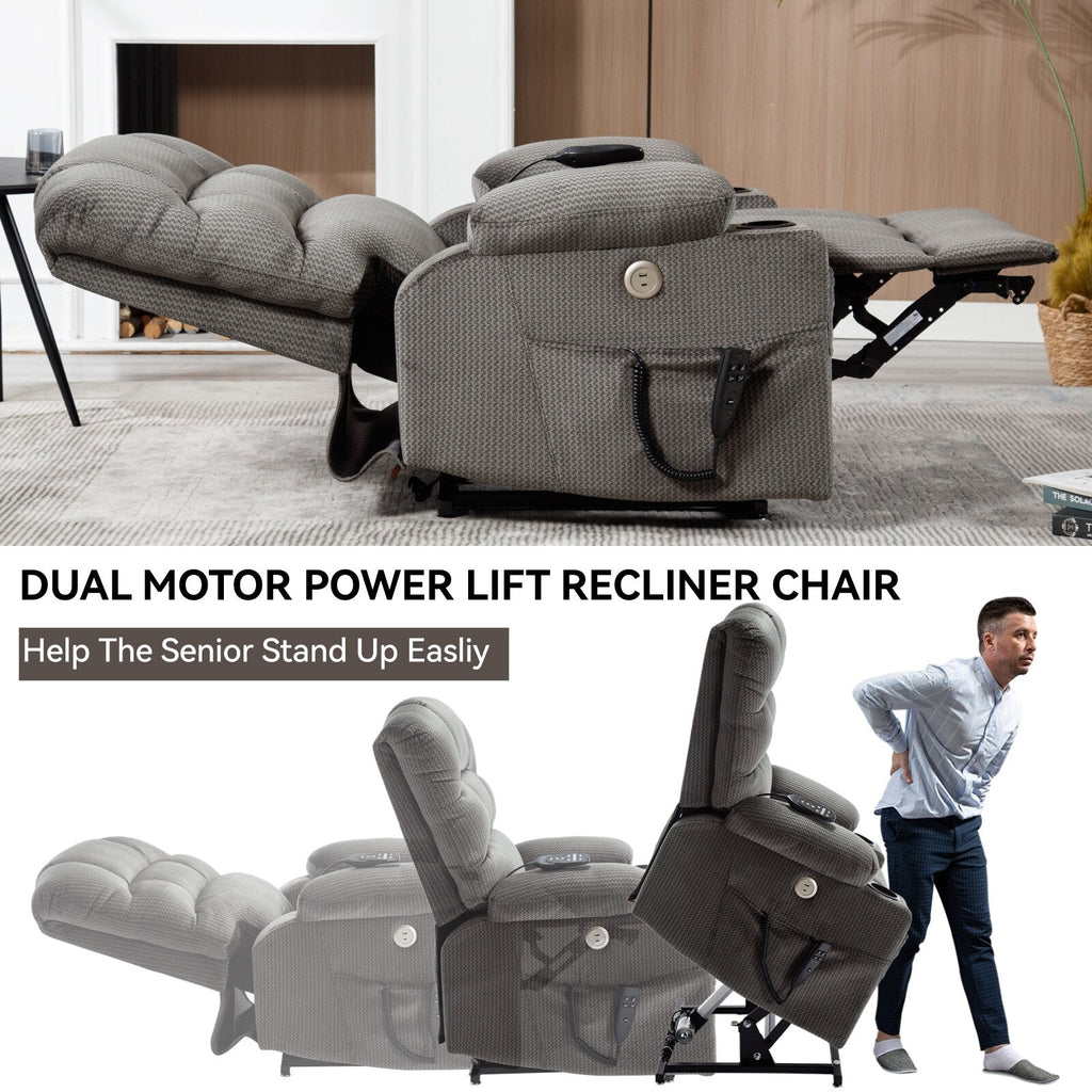 Fauteuil inclinable à levage électrique à 180° avec massage et chauffage, double porte-gobelets