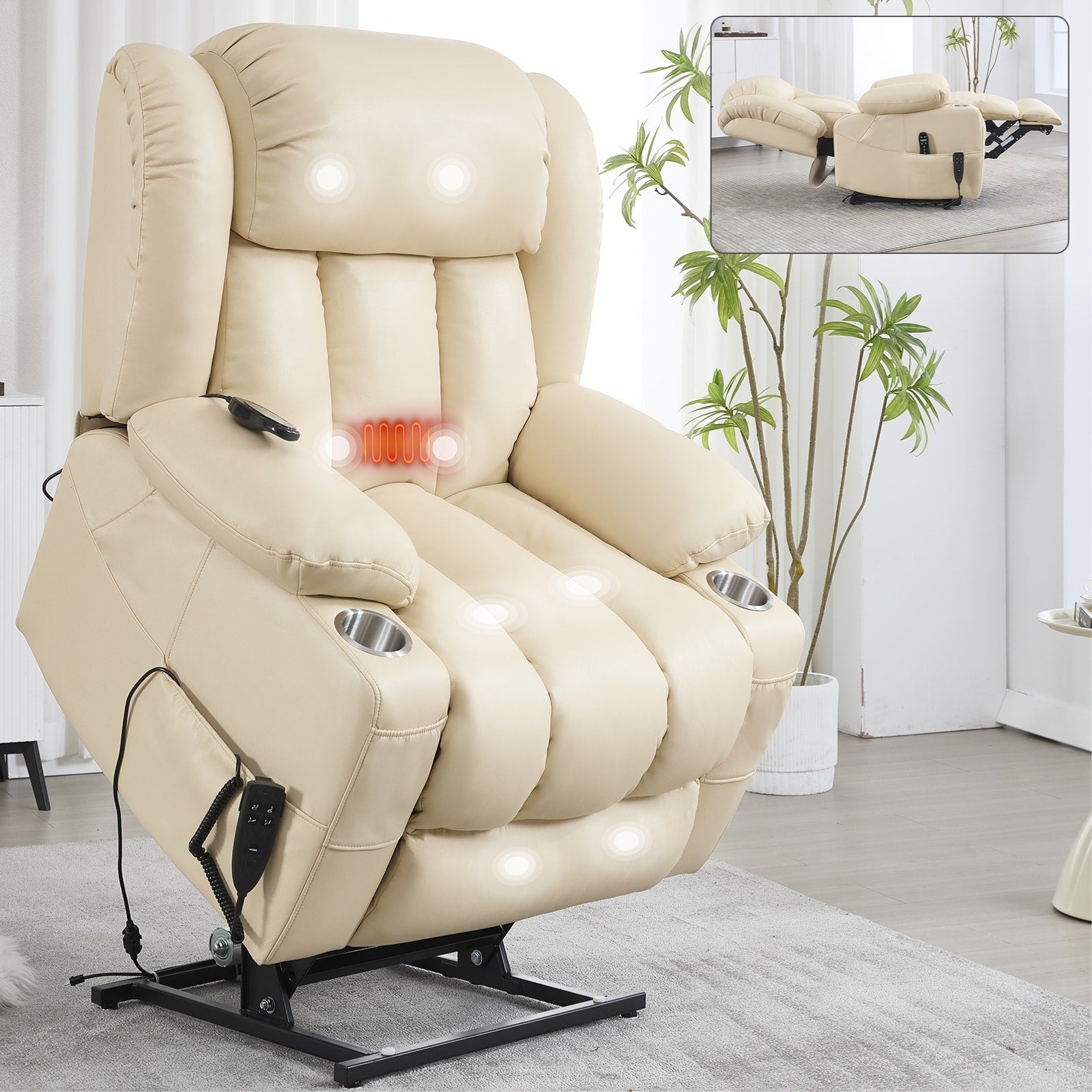 Fauteuil inclinable à levage électrique à 180°, double moteur, porte-gobelets en acier inoxydable