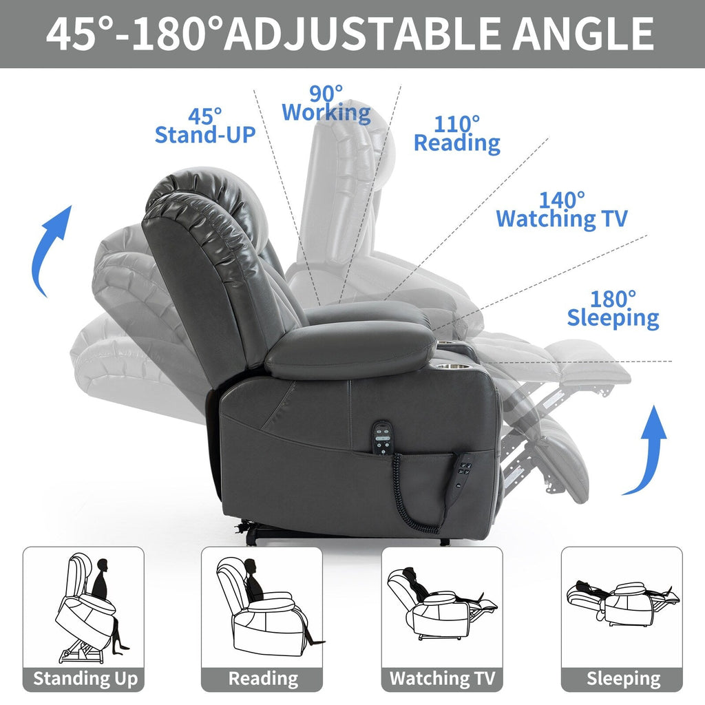 Fauteuil inclinable à levage électrique à 180°, double moteur, porte-gobelets en acier inoxydable