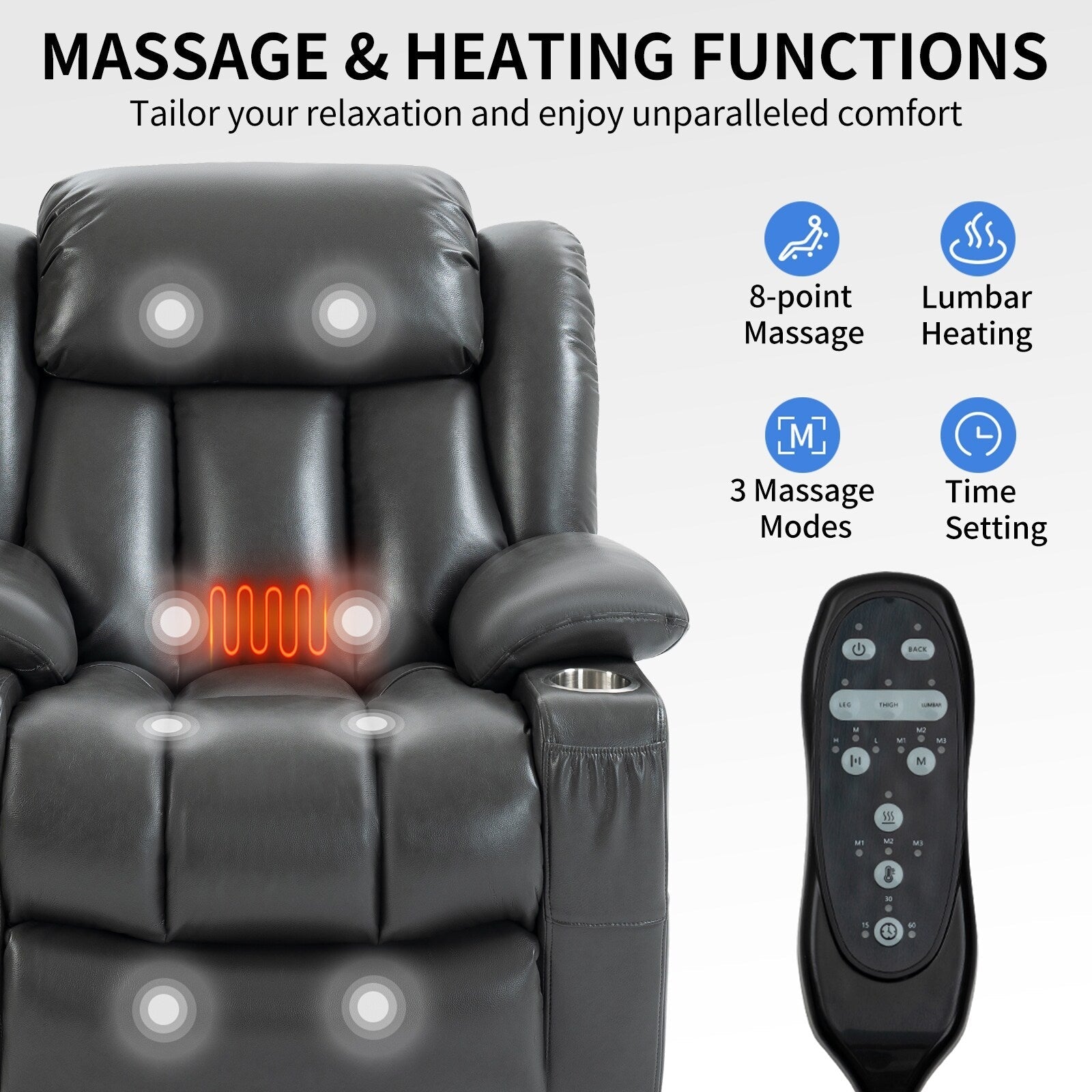 Fauteuil inclinable à levage électrique à 180°, double moteur, porte-gobelets en acier inoxydable
