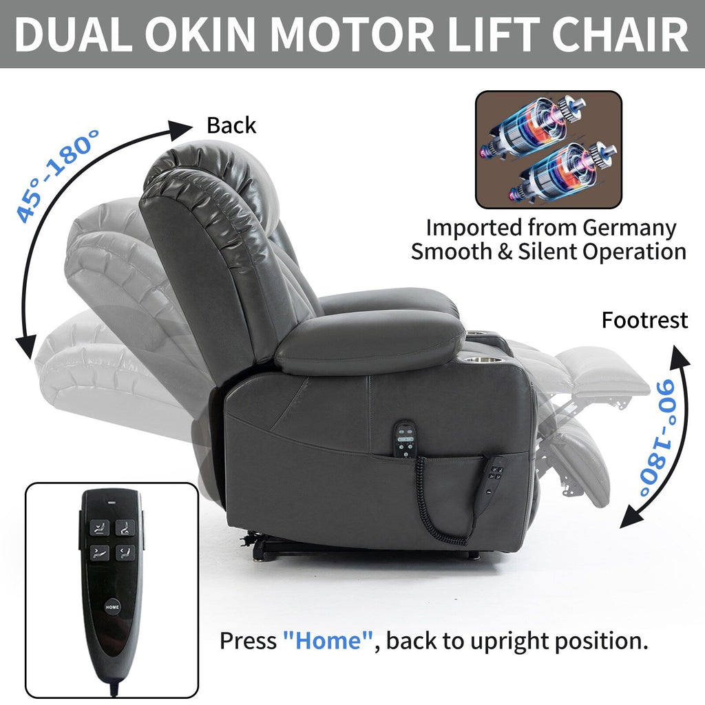 Fauteuil inclinable à levage électrique à 180°, double moteur, porte-gobelets en acier inoxydable