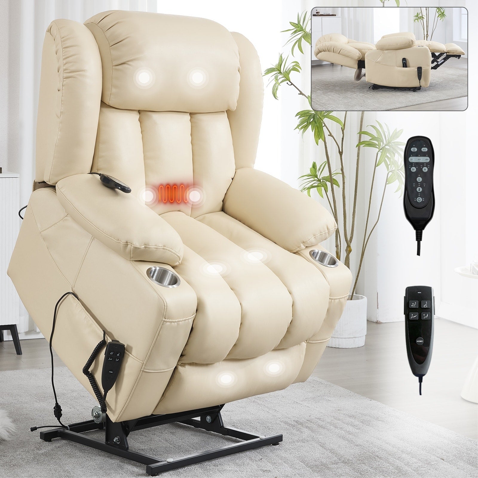 Fauteuil inclinable à levage électrique à 180°, double moteur, porte-gobelets en acier inoxydable