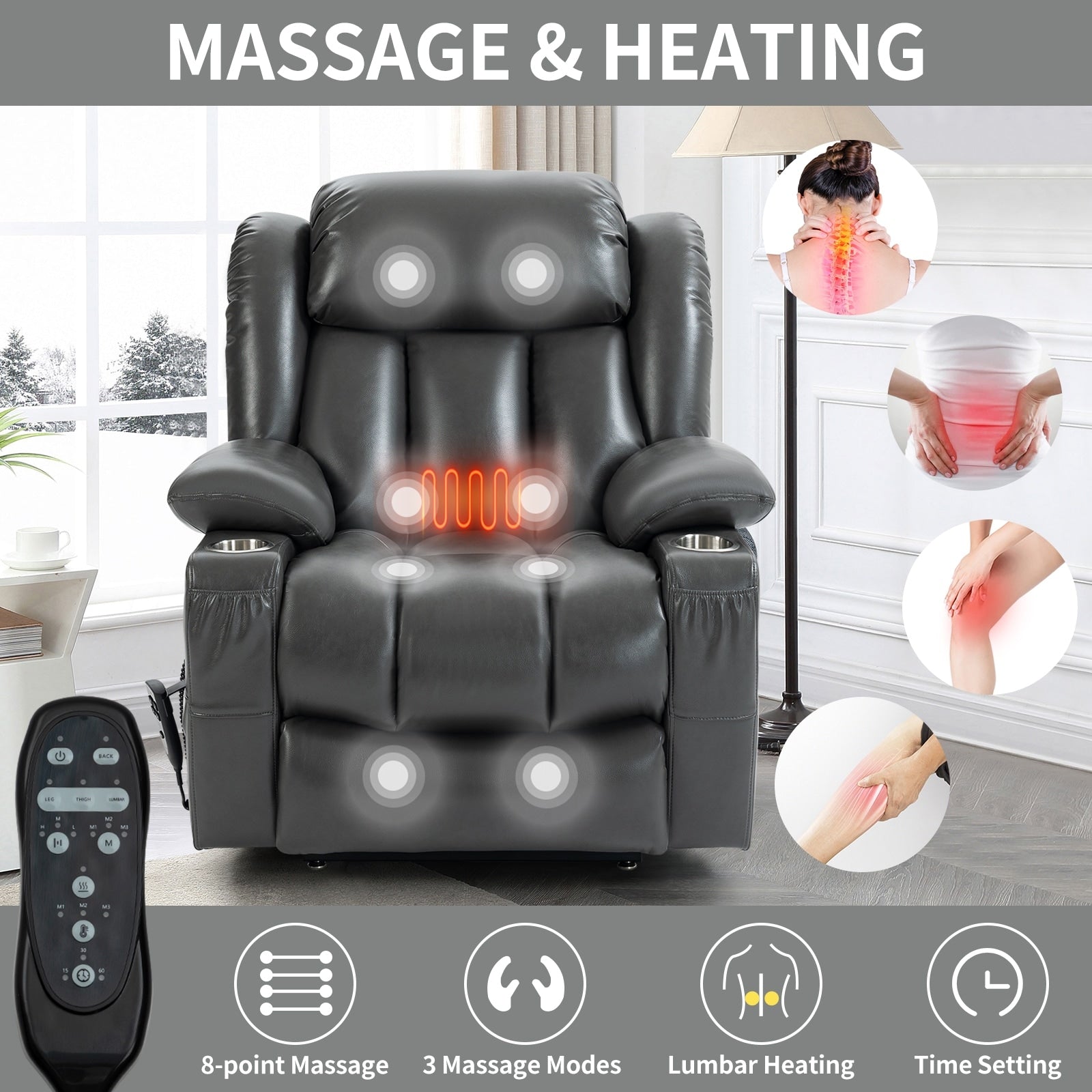Fauteuil inclinable à levage électrique à 180°, double moteur, porte-gobelets en acier inoxydable