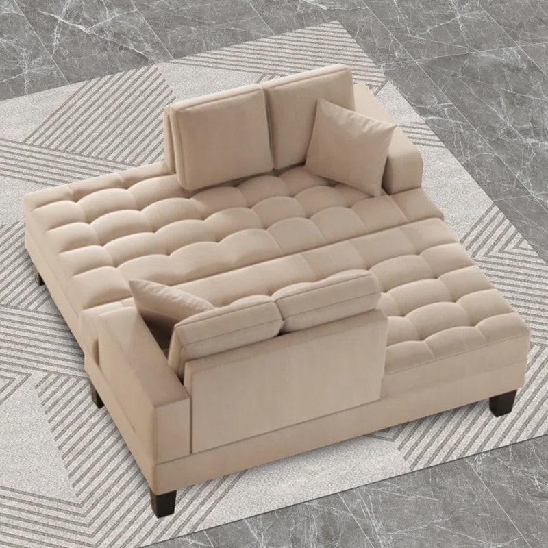 Ensemble de salon 2 pièces, chaise longue et canapé capitonnés, avec 2 coussins décoratifs, gris chaud.