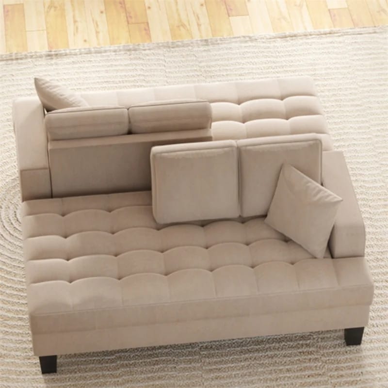 Ensemble de salon 2 pièces, chaise longue et canapé capitonnés, avec 2 coussins décoratifs, gris chaud.