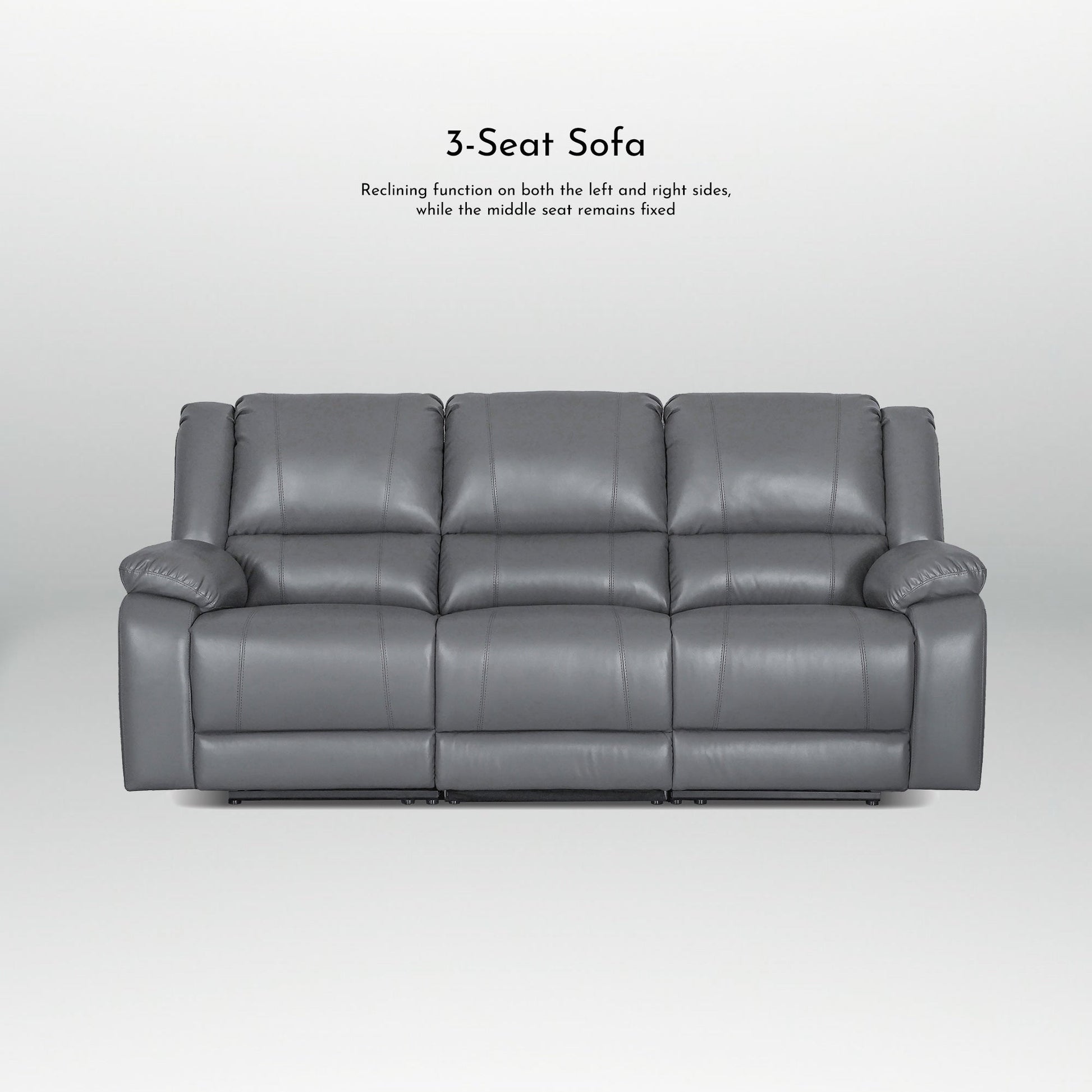 Ensemble de canapé de salon classique en simili cuir, inclinable manuellement, 2 pièces, avec console et porte-gobelets.