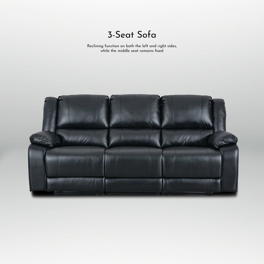 Ensemble de canapé de salon classique en simili cuir, inclinable manuellement, 2 pièces, avec console et porte-gobelets.