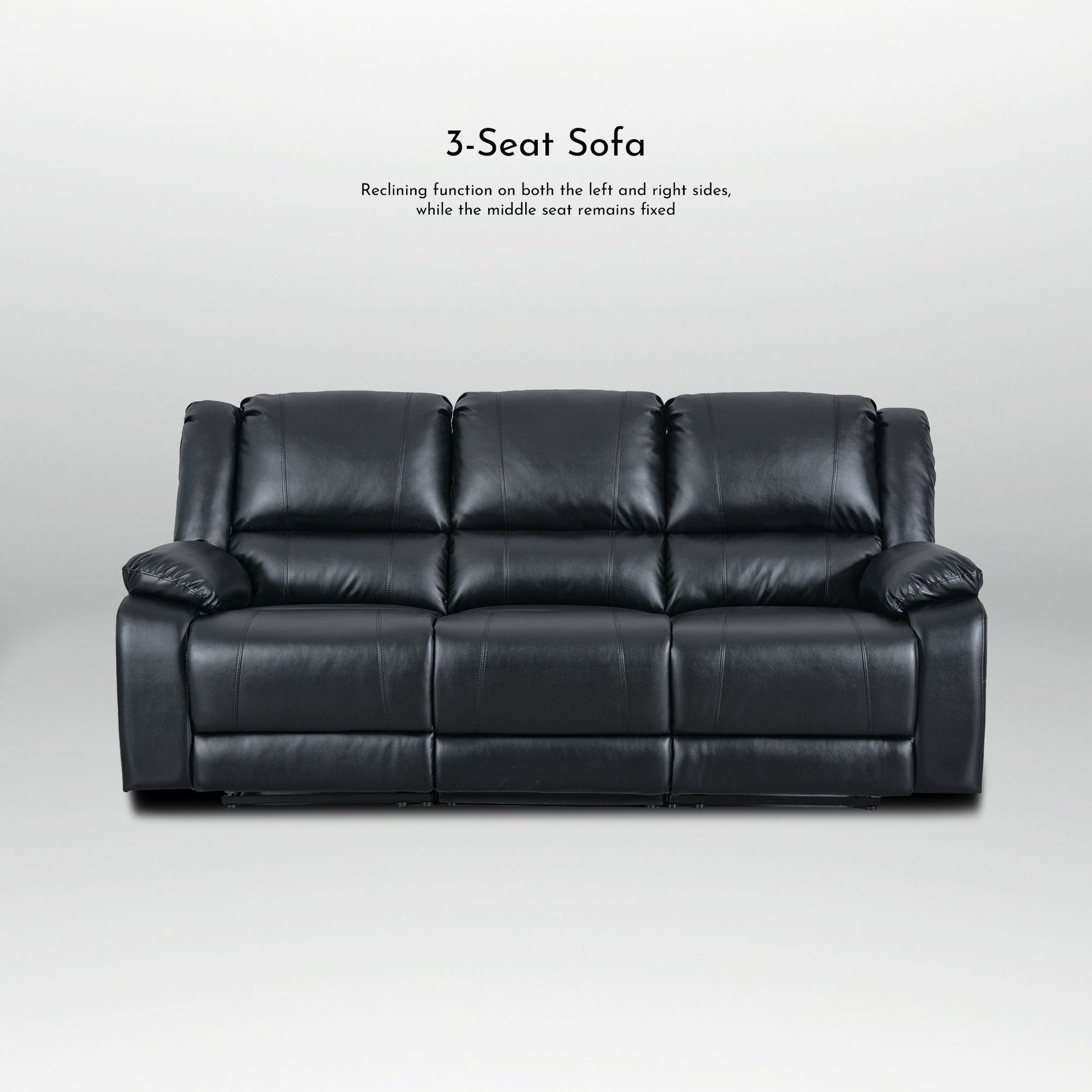 Ensemble de canapé de salon classique en simili cuir, inclinable manuellement, 2 pièces, avec console et porte-gobelets.