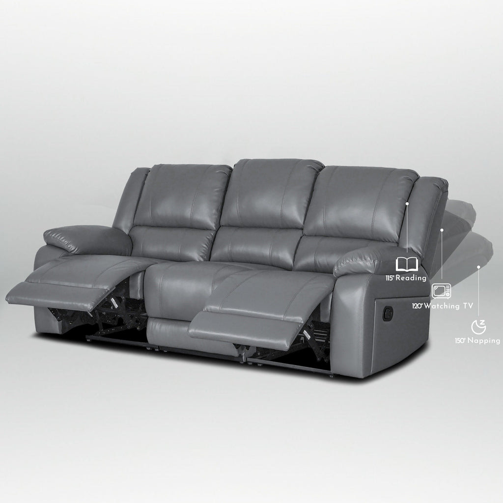 Ensemble de canapé de salon classique en simili cuir, inclinable manuellement, 2 pièces, avec console et porte-gobelets.