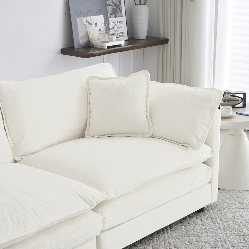 Ensemble 2 pièces, canapé surdimensionné avec assise extra profonde, recouvert de chenille, comprenant un canapé 3 places + un canapé 2 places.