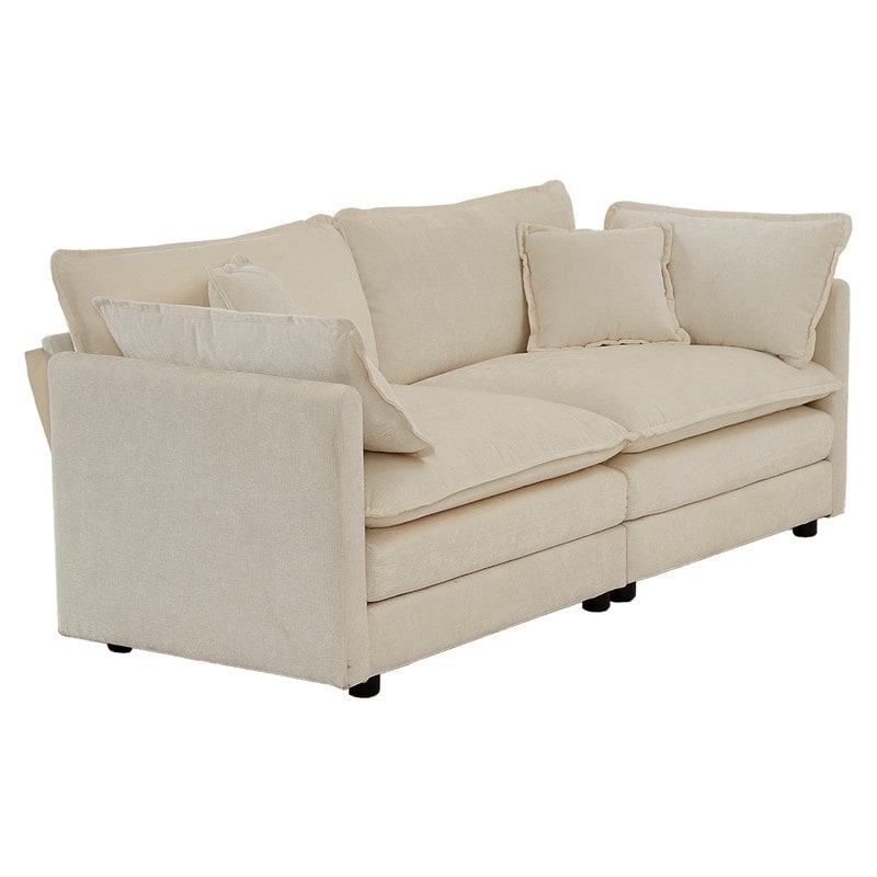 Ensemble 2 pièces, canapé surdimensionné avec assise extra profonde, recouvert de chenille, comprenant un canapé 3 places + un canapé 2 places.