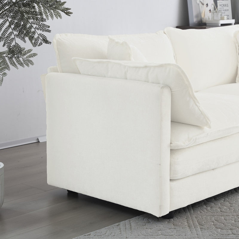 Ensemble 2 pièces, canapé surdimensionné avec assise extra profonde, recouvert de chenille, comprenant un canapé 3 places + un canapé 2 places.
