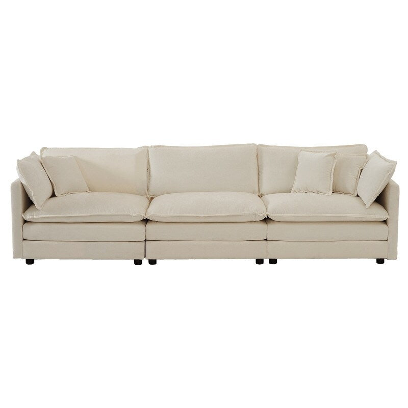 Ensemble 2 pièces, canapé surdimensionné avec assise extra profonde, recouvert de chenille, comprenant un canapé 3 places + un canapé 2 places.