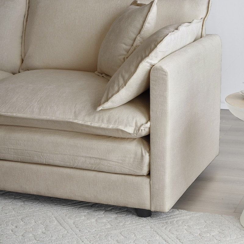 Ensemble 2 pièces, canapé surdimensionné avec assise extra profonde, recouvert de chenille, comprenant un canapé 3 places + un canapé 2 places.