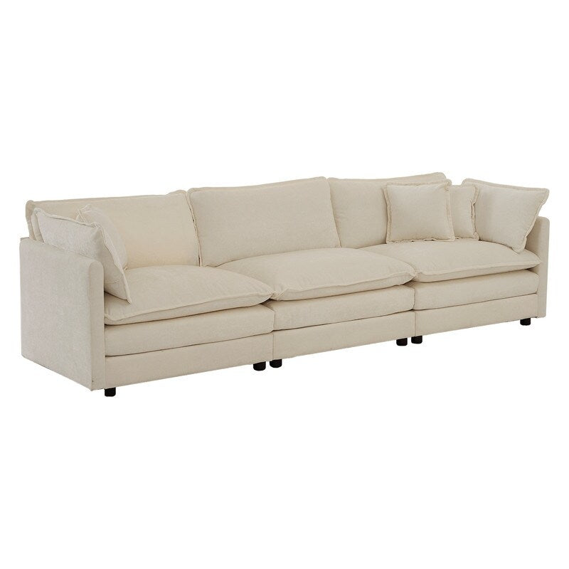 Ensemble 2 pièces, canapé surdimensionné avec assise extra profonde, recouvert de chenille, comprenant un canapé 3 places + un canapé 2 places.