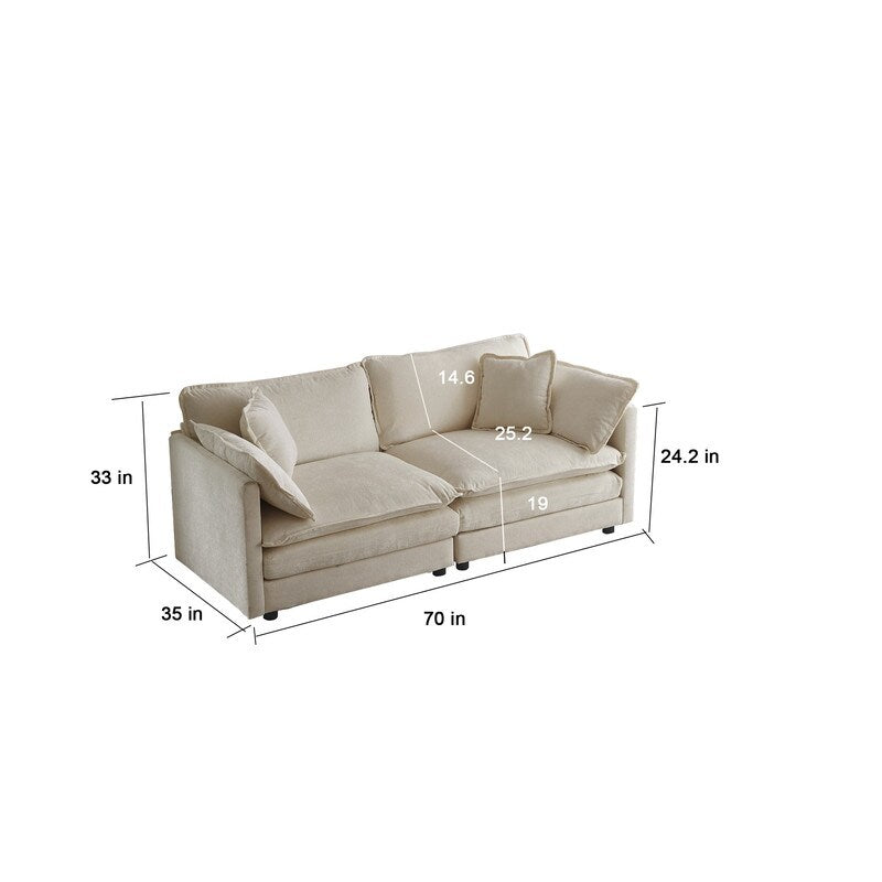 Ensemble 2 pièces, canapé surdimensionné avec assise extra profonde, recouvert de chenille, comprenant un canapé 3 places + un canapé 2 places.