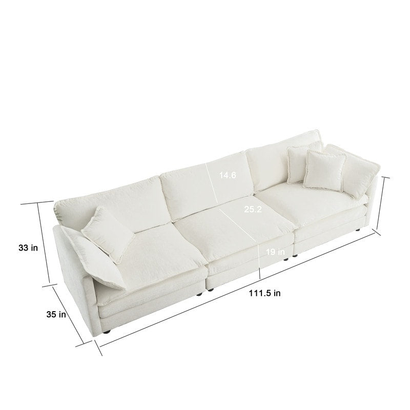 Ensemble 2 pièces, canapé surdimensionné avec assise extra profonde, recouvert de chenille, comprenant un canapé 3 places + un canapé 2 places.