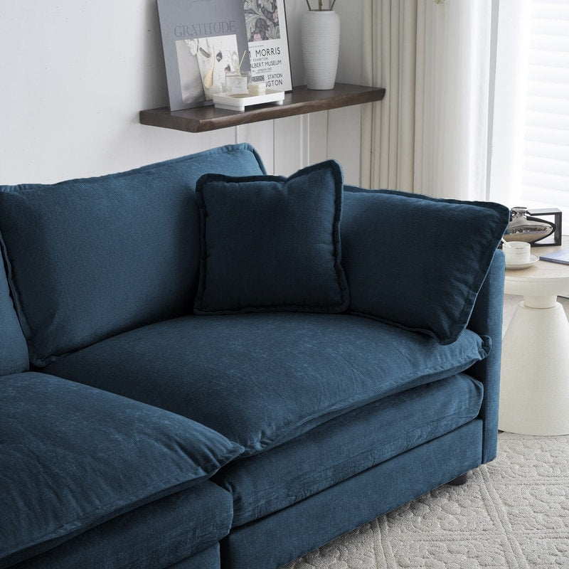 Ensemble 2 pièces, canapé surdimensionné avec assise extra profonde, recouvert de chenille, comprenant un canapé 3 places + un canapé 2 places.