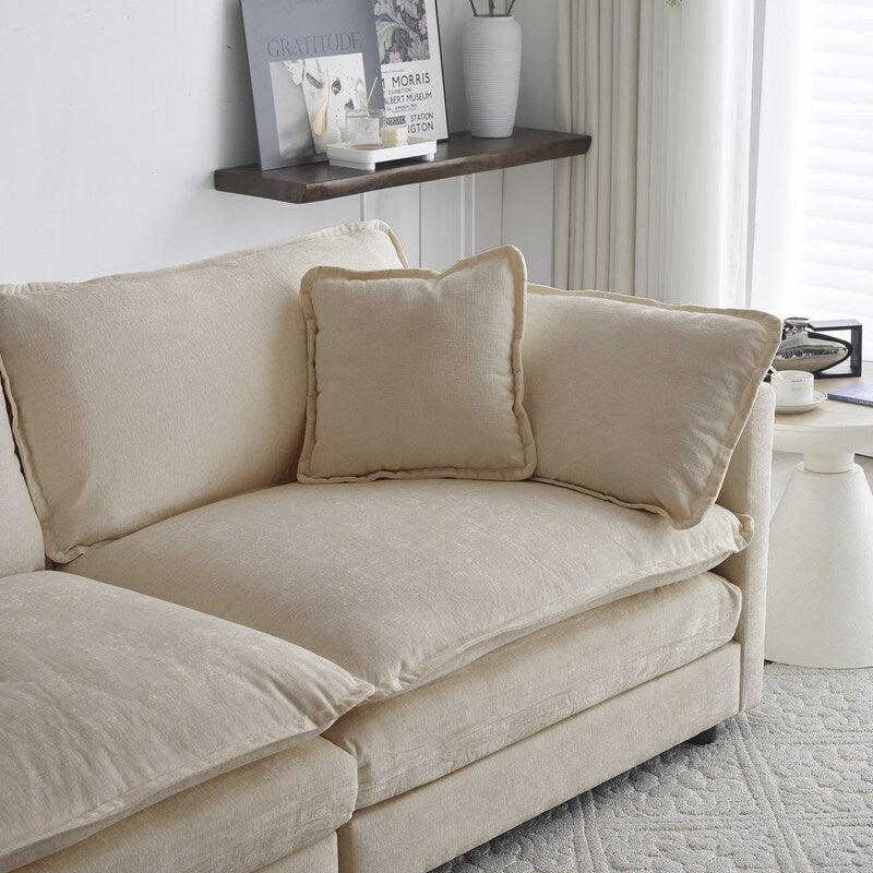 Ensemble 2 pièces, canapé surdimensionné avec assise extra profonde, recouvert de chenille, comprenant un canapé 3 places + un canapé 2 places.