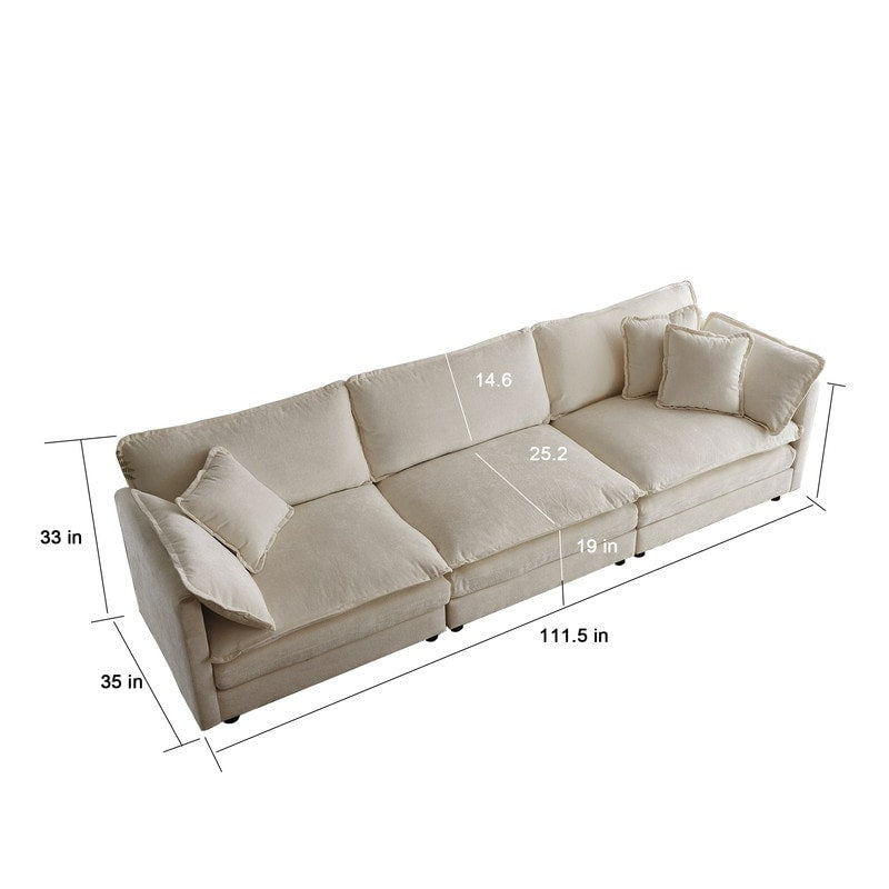 Ensemble 2 pièces, canapé surdimensionné avec assise extra profonde, recouvert de chenille, comprenant un canapé 3 places + un canapé 2 places.