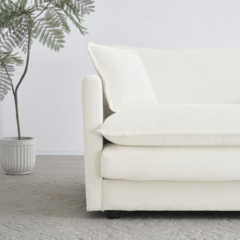 Ensemble 2 pièces, canapé surdimensionné avec assise extra profonde, recouvert de chenille, comprenant un canapé 3 places + un canapé 2 places.