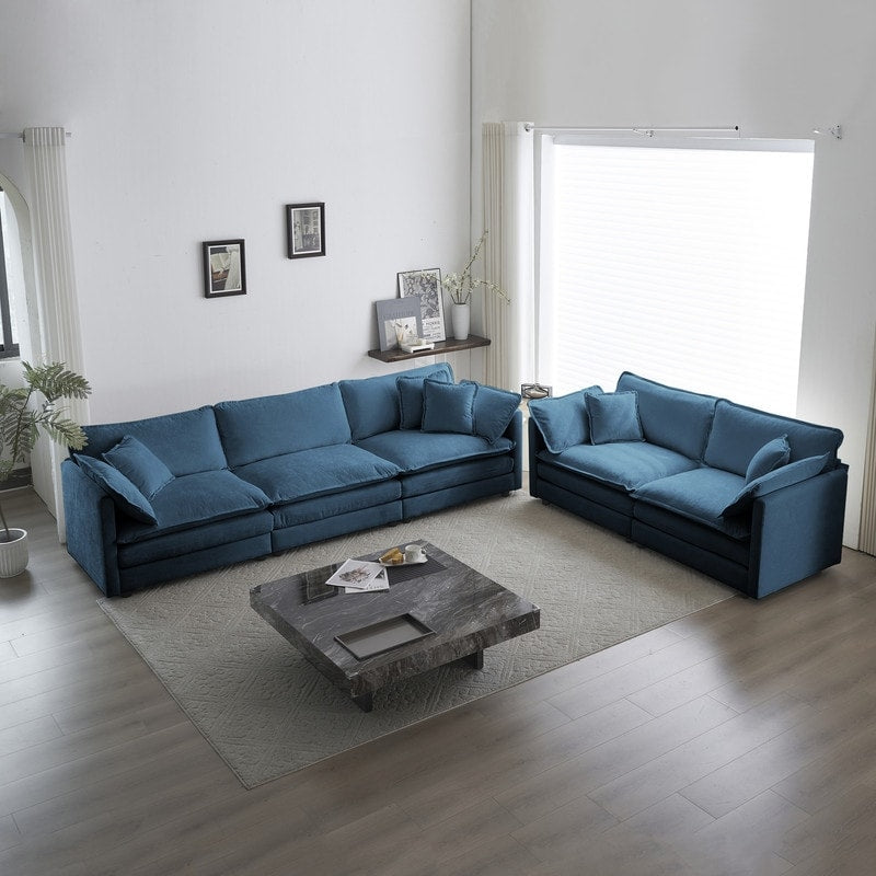 Ensemble 2 pièces, canapé surdimensionné avec assise extra profonde, recouvert de chenille, comprenant un canapé 3 places + un canapé 2 places.