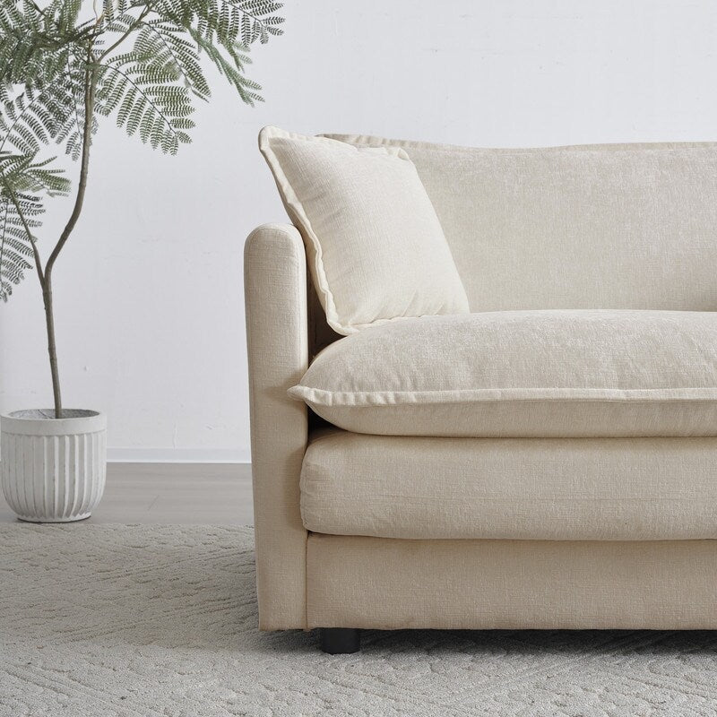 Ensemble 2 pièces, canapé surdimensionné avec assise extra profonde, recouvert de chenille, comprenant un canapé 3 places + un canapé 2 places.