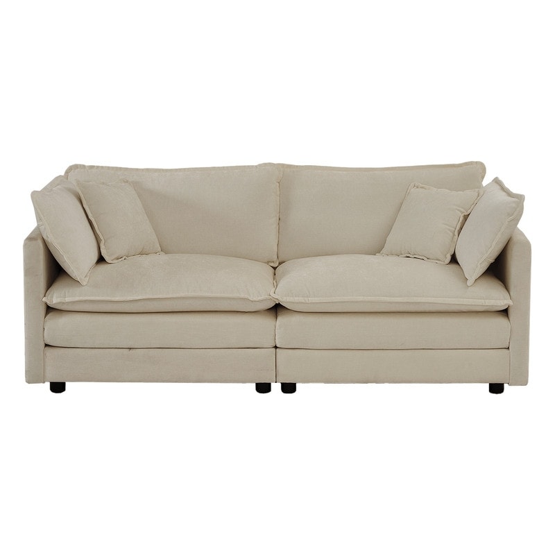Ensemble 2 pièces, canapé surdimensionné avec assise extra profonde, recouvert de chenille, comprenant un canapé 3 places + un canapé 2 places.